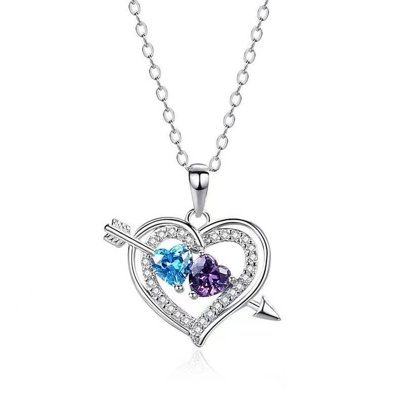 New Love God Arrow Necklace: Heart To Heart Love Love Double Color Fashion Creative Hollow Collar Chain for Girlfriend
