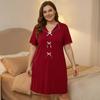 TIFICY Women's Fashion Spring Summer Solid Color Bow Print Short Sleeve POLO Neck Casual Pajama Set