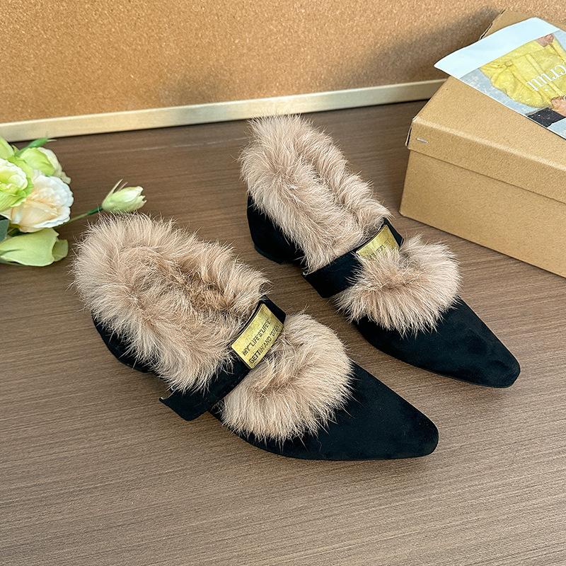 Mary Jane Women's Winter Pointed Toe Warm Anti-cold Padded Lining Snow Boots Thick Sole Non-slip Wear-resistant Outdoor Casual Sports Cotton Boots