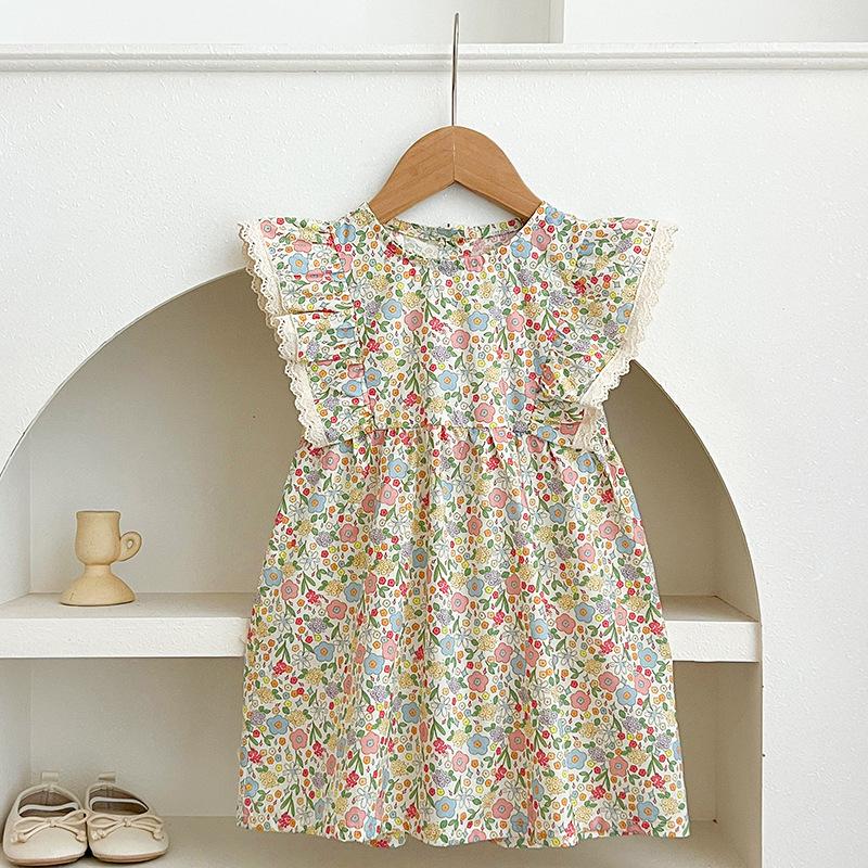 

Girls Floral Puff Sleeve Sleeveless Summer Dress - Stylish Baby Girl Skirt 130 cm