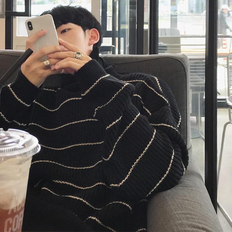 

Вязаный полосатый винтажный свитер мужская одежда пуловер мужской свитер повседневный мужской свитер вязаный M-2XL новые поступления XXL чёрный