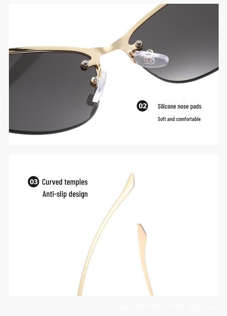 Women's Y2K Cat-Eye Metal Sunglasses - High-End Luxury, European & American Street Style Sun Protection Glasses