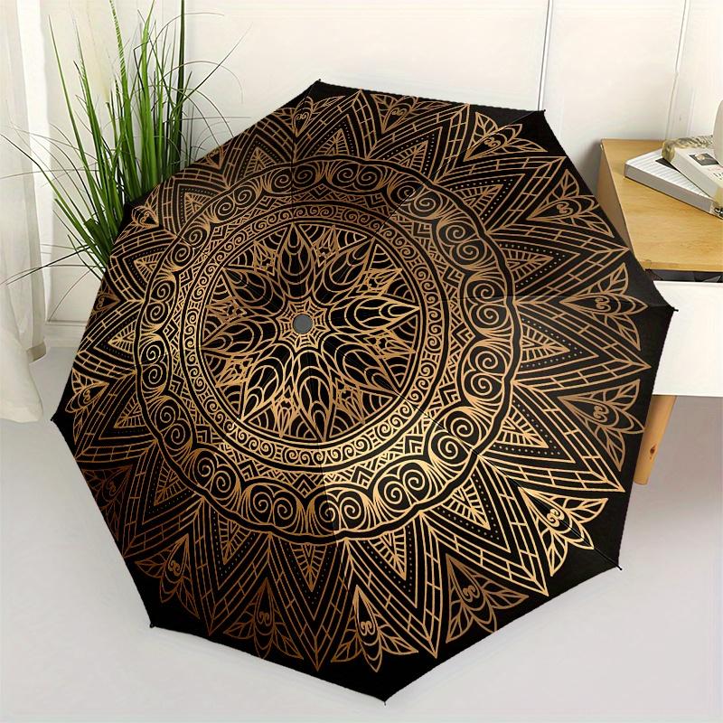

Golden Mandala Design Coaster Umbrella, Portable 3-Fold Umbrella for Men & Women,Christmas Gift ES316