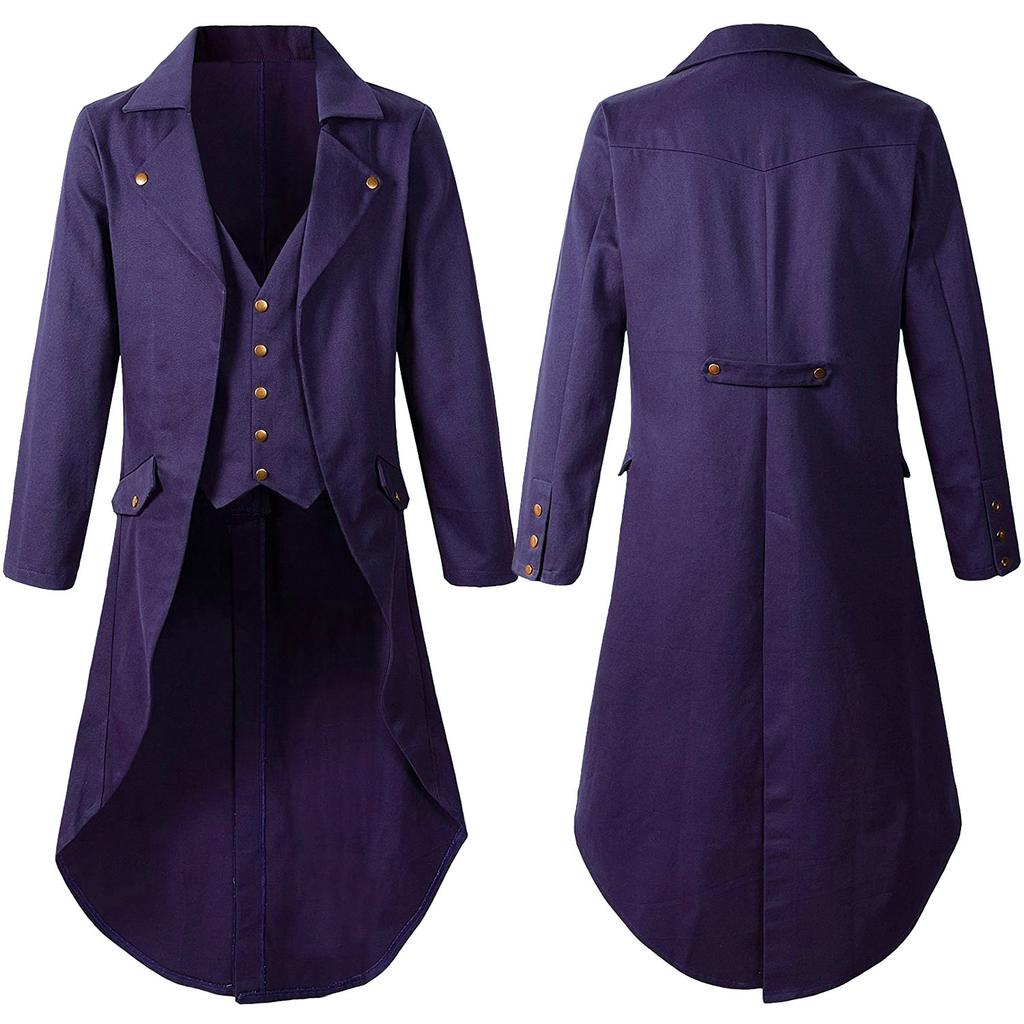 Men Steampunk Medieval Jacket Victorian Cosplay Costumes Single Breast Gentleman Vinatge Long Tailcoat Coat