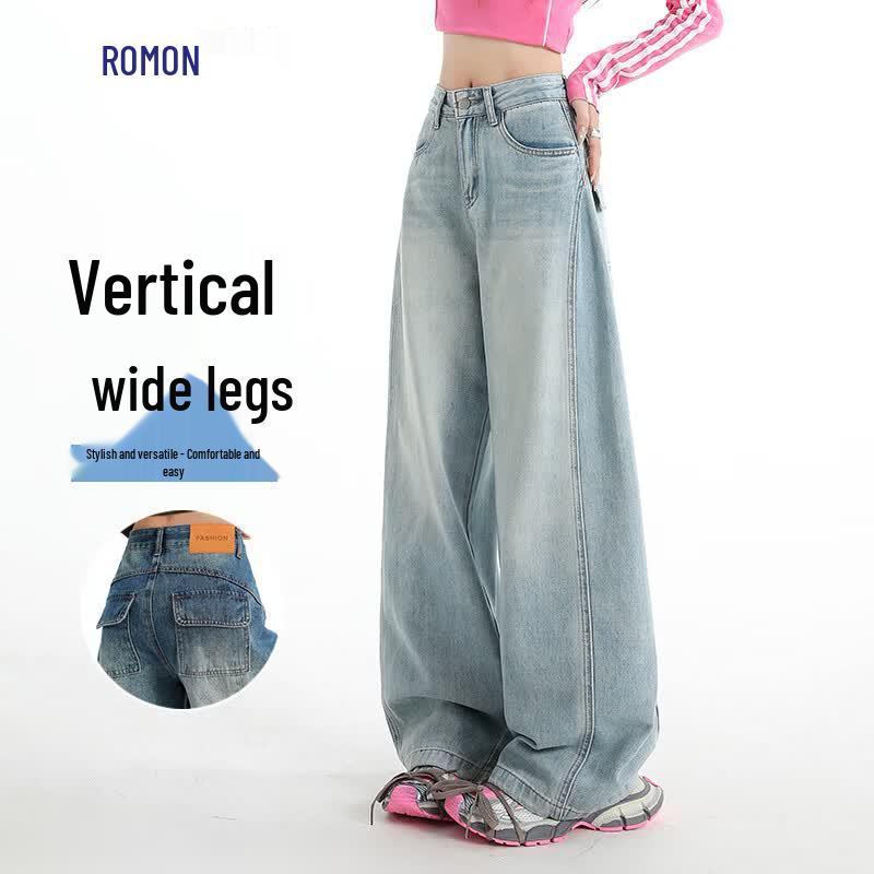 Luomeng Women's High-Waist Wide-Leg Jeans