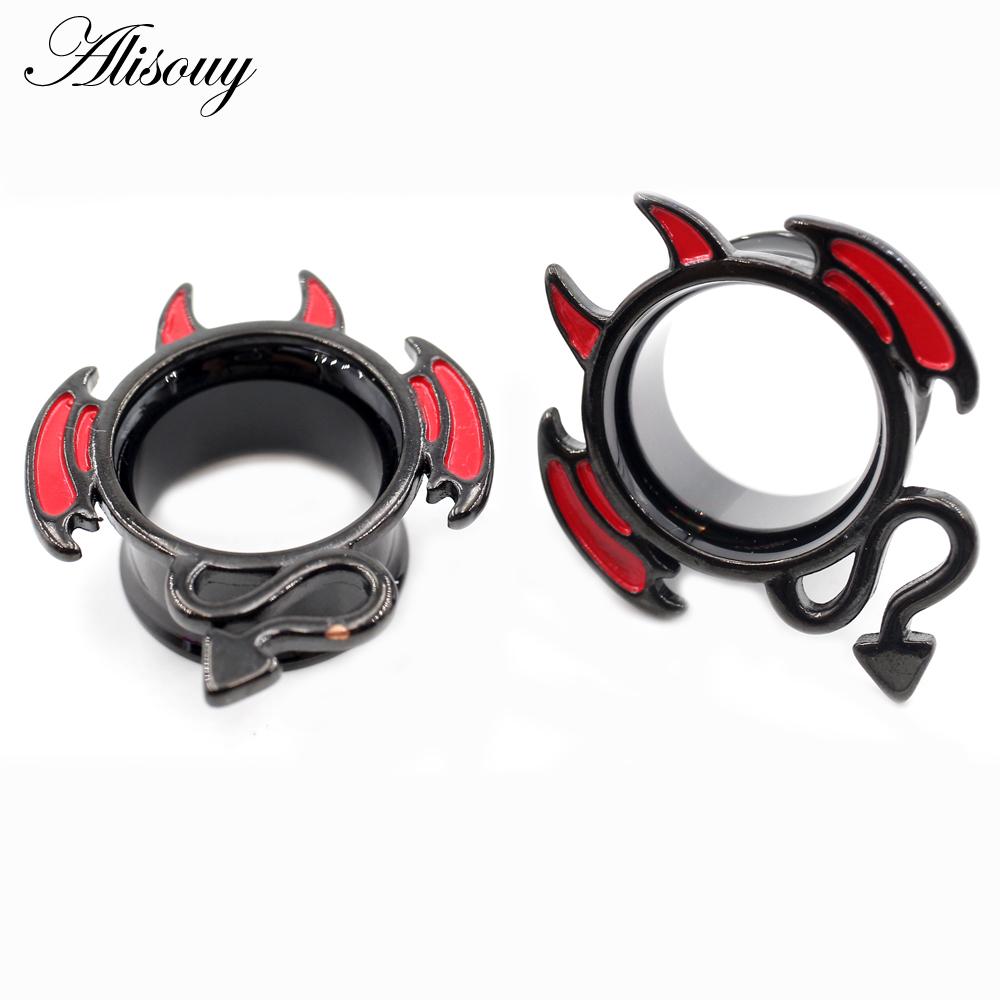 Alisouy 2PC Edelstahl Finger Blume Eule Fledermaus Ohr Tunnel Plug Flesh Expander Bahren Messgeräte Ohrring Piercing Körper Schmuck