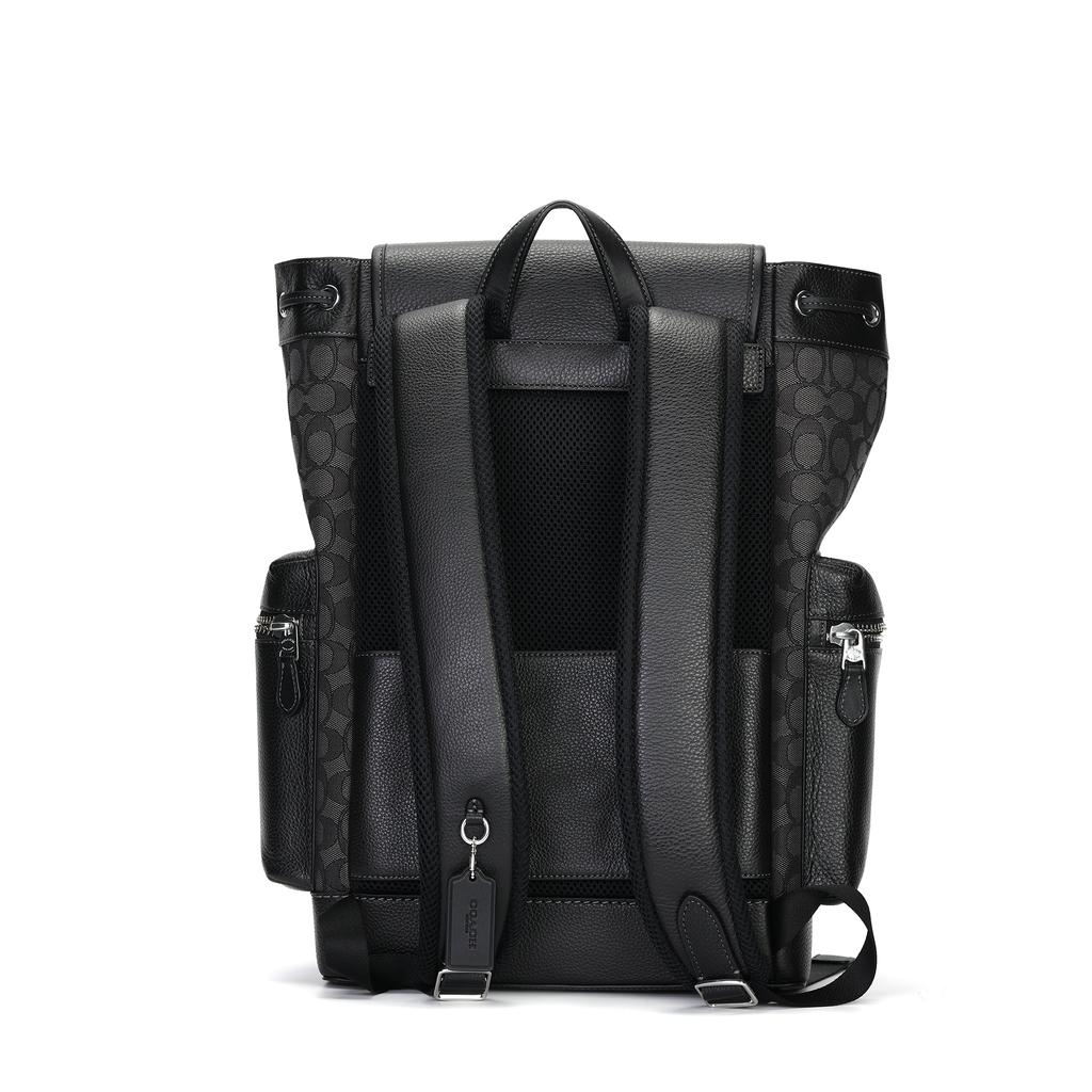 Coach Sprint 29 Drawstring And Buckle Closure Leather And Fabric Backpack Large Men Backpack Charcoal-Gray Black CT016-SVO1U