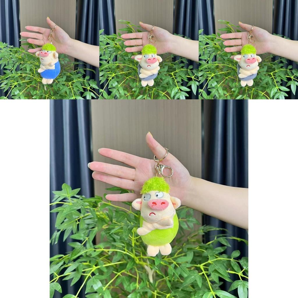 Charming Grey And Light Blue Plush Pig Doll Keychain Super Soft Material 13cm