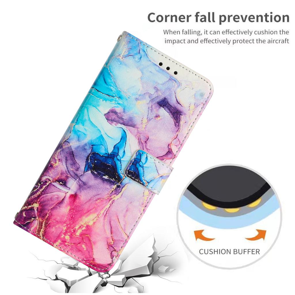 For Google Pixel 8a Stand Case Marble Pattern PU Leather Wallet Phone Cover with Wrist Strap