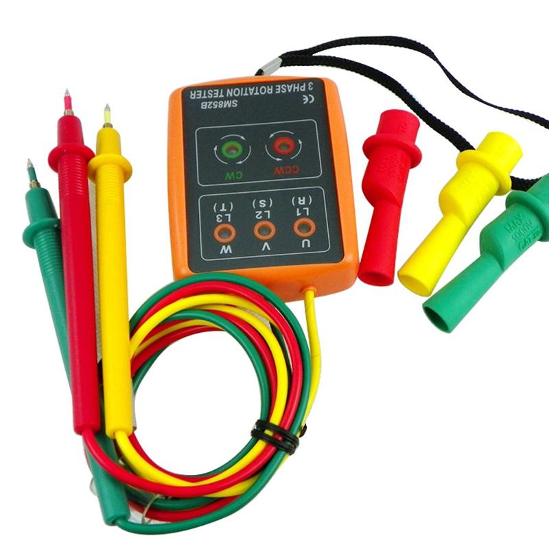 Protable Phase Indicator Sequence Tester 3 Phase Rotation Tester 60V~600VAC LED Digital Electricity Detector Meter Buzzer Limit