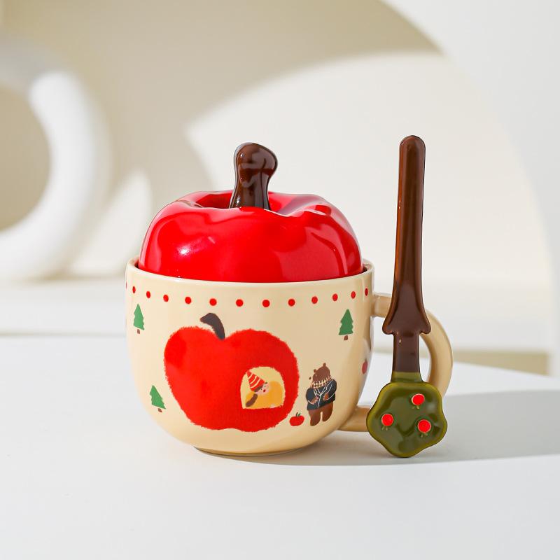 New Year Gift Gifts From Friends Elders Retro Apple Cup with Lid with Spoon Mug Gift Box for Best Friend Birthday Gift