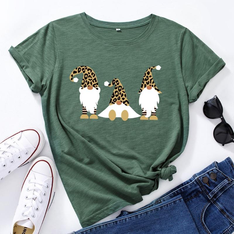 

Летняя рождественская женская одежда с принтом из чистого хлопка, свободные футболки с круглым вырезом и короткими рукавами для женщин L армия зеленый