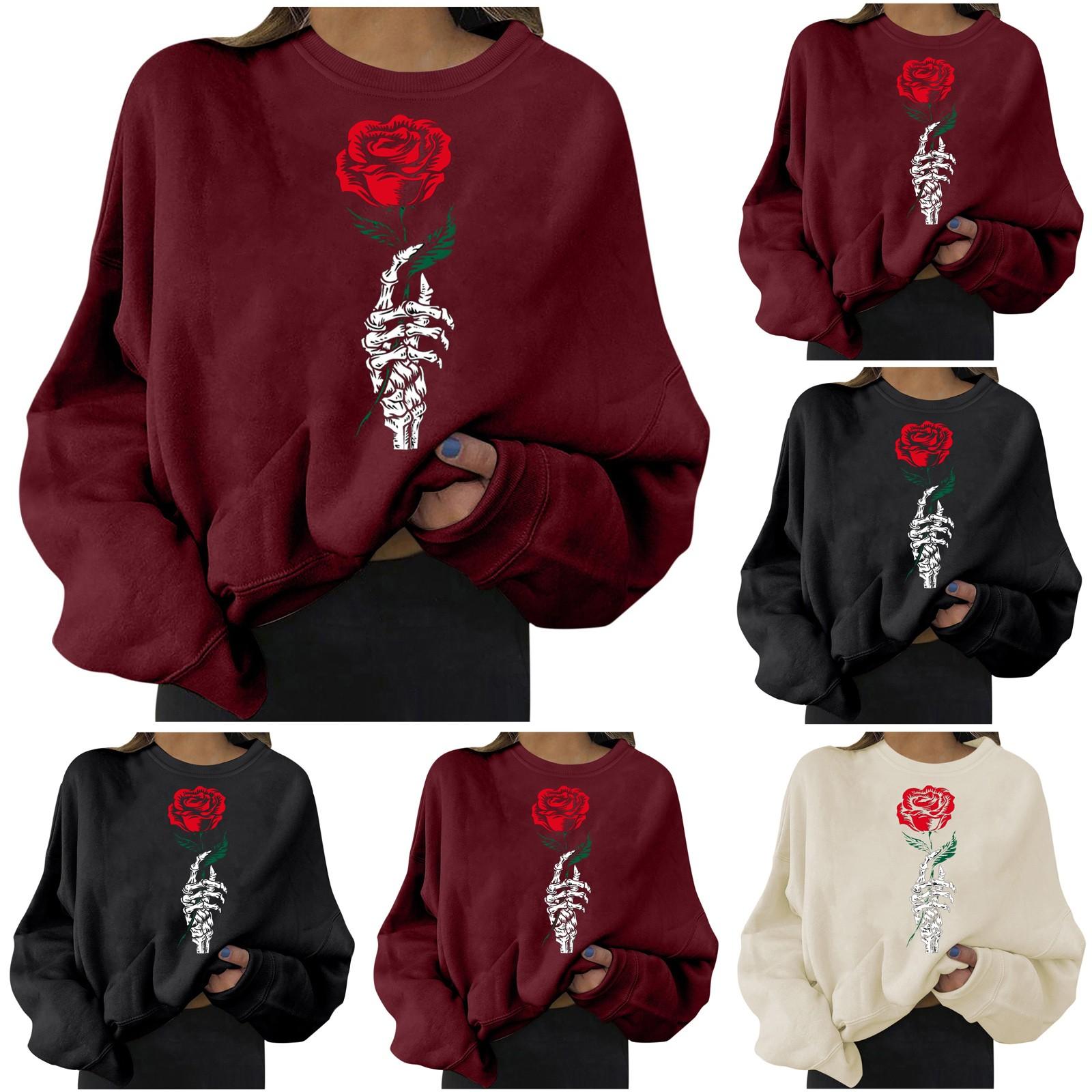 

Женская мода Повседневная свободная рубашка с длинными рукавами и круглым вырезом с принтом