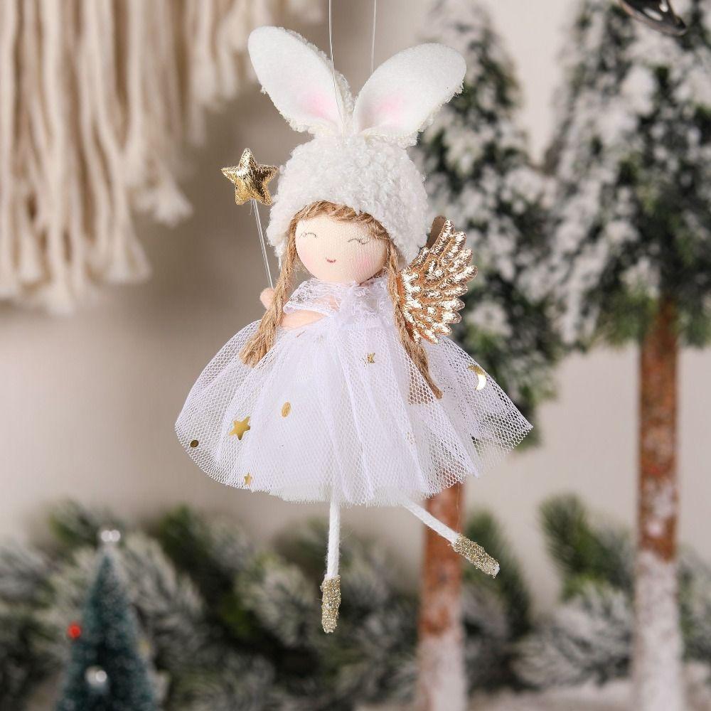 Cartoon Christmas Rabbit Ears Angel Dolls Handmade Christmas Tree Decoration  Home Xmas Decor