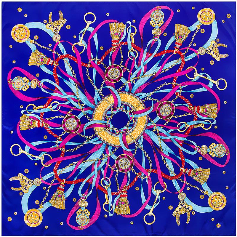 

130*130Cm 100% Twill Silk Scarf Women Luxury Chain Print Beach Shawl Square Bandana Kerchief Femme Fourlard Echarpes Stoles