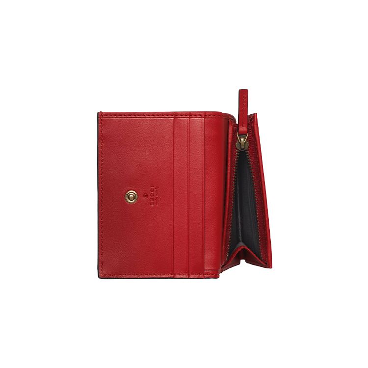 Gucci 3D Cherry Decorative Logo Double Fold Canvas And Leather Card Holder Wallet Women Wallet Ebony Red 476050-K9GXT-8694