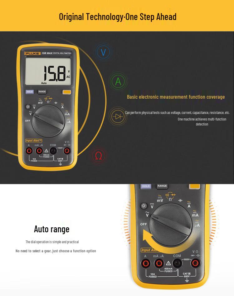 FLUKE F17B MAX Digital Handheld High-Precision Multifunctional Electrician's Multimeter