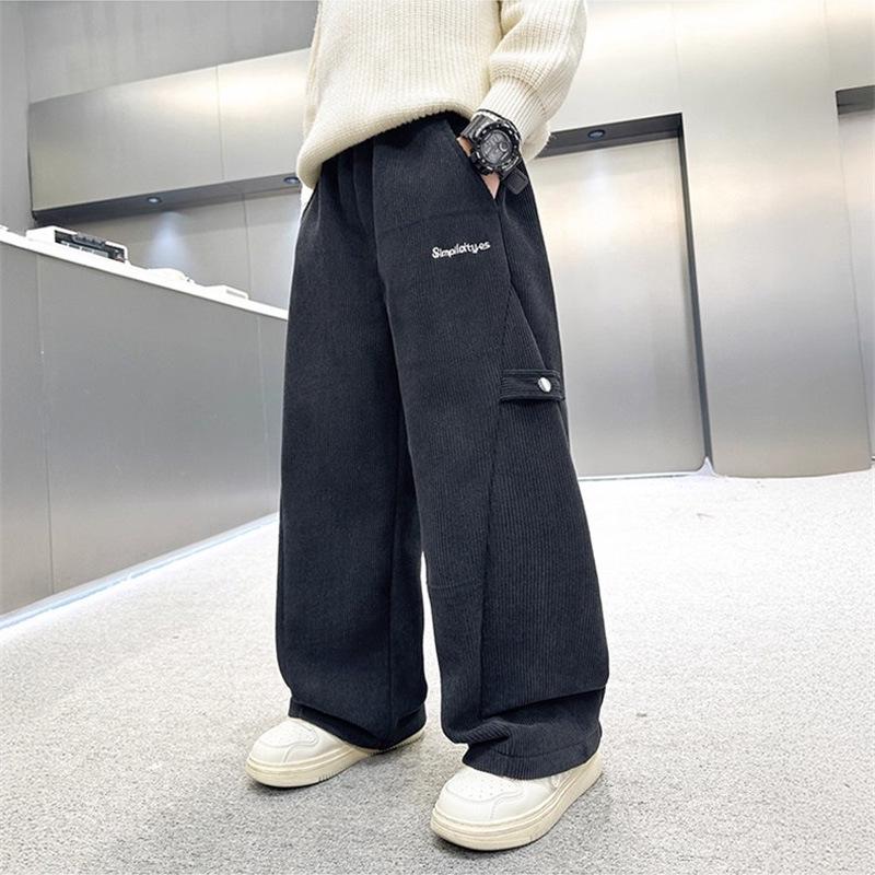 

Boys Autumn/Winter Korean Style Corduroy Pants - Casual, Straight-Leg with Velvet, for Middle and Big Kids 120 cm
