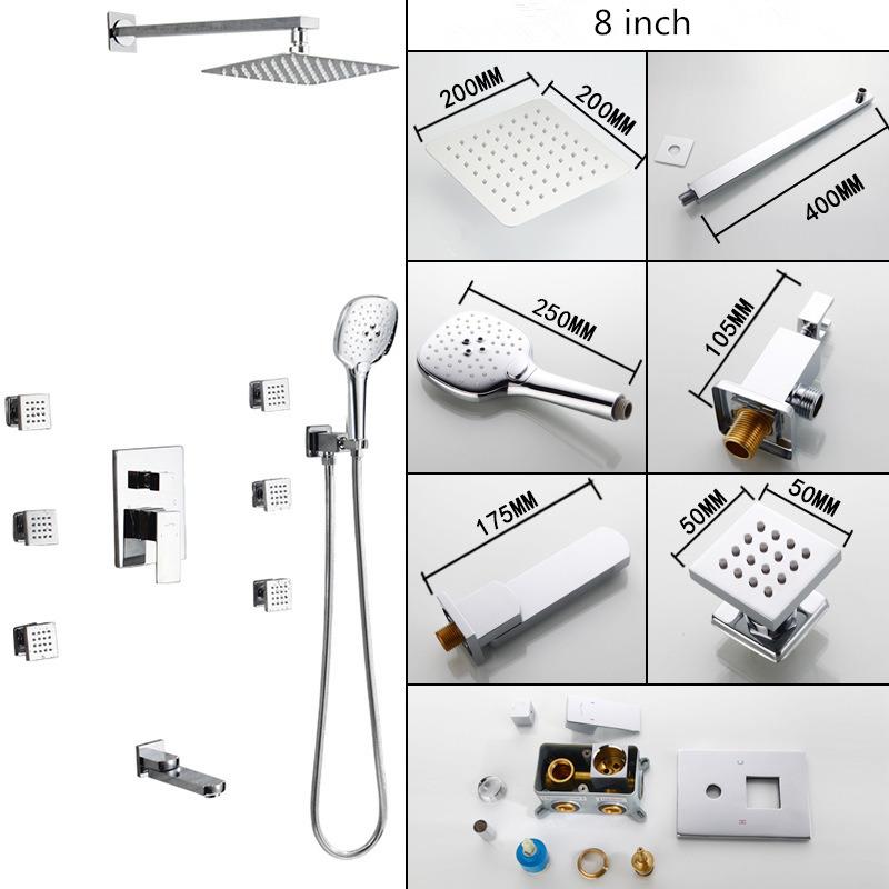

Душевой гарнитур для ванной комнаты, гидромассажный, квадратный, с эффектом дождя, смеситель для душа, хромированный, настенный, 8-12 душевая лейка
