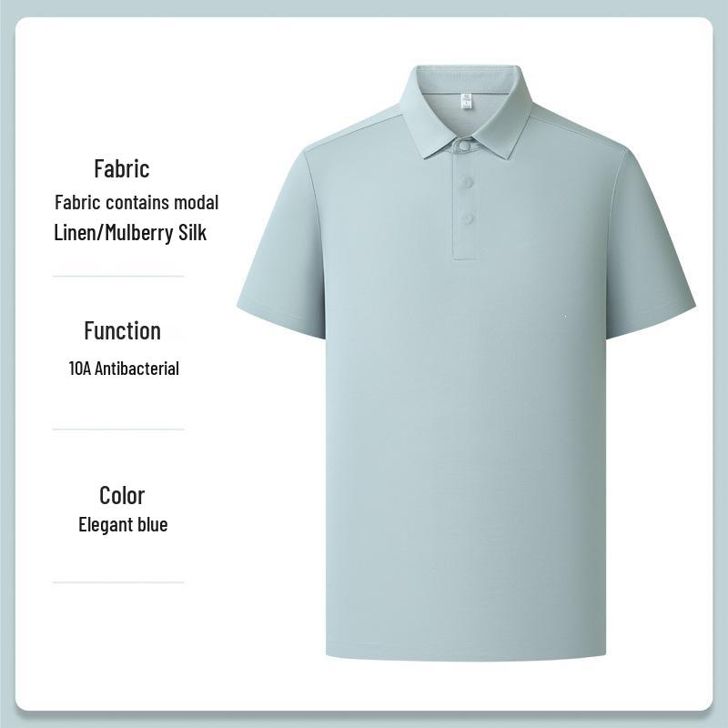 Cross-Border Mulberry Silk Linen Lapel Polo Shirt - Casual, Sun Protection, Anti-Pill, Ice Silk T-shirt for Couples.