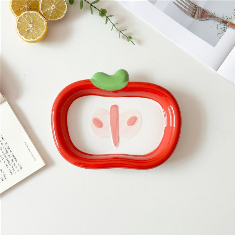 Ceramic Fruit Plate, Dried Fruit Snack Plate, Cute Strawberry Shape Plate, Personalized Underglaze Color Household Snack Plate