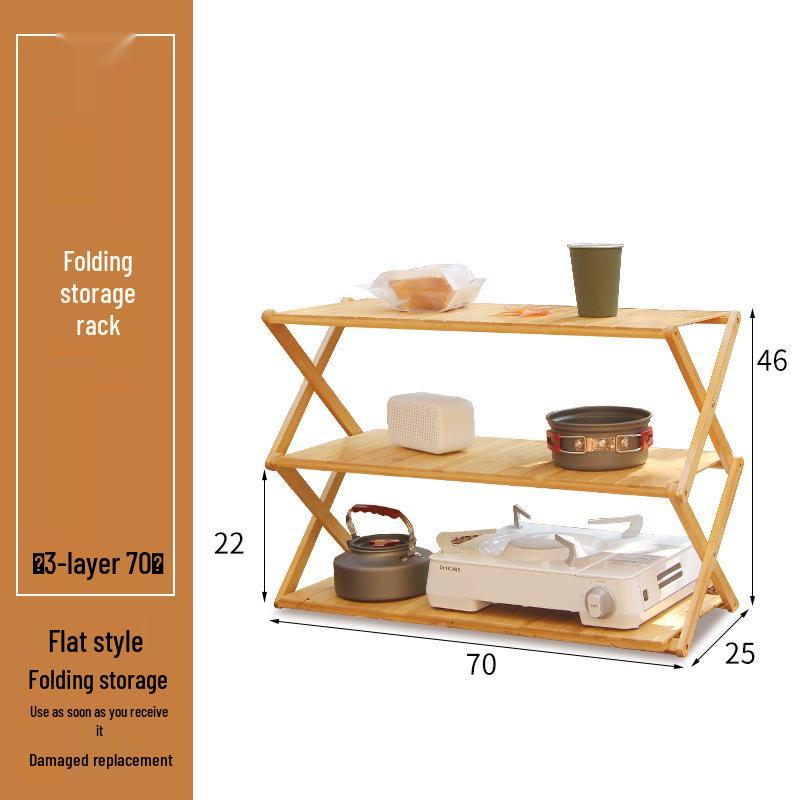 Multi-Layer Bamboo & Wood Folding Storage Rack for Outdoor Camping & Picnics