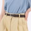 W23 Silver Square Buckle Faux Leather Belt Brown