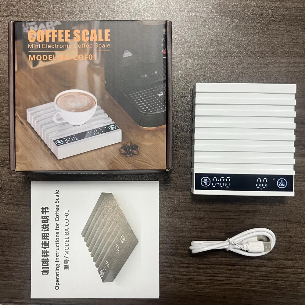 Smart Mini Coffee Scale Portable Electronic USB Scale with LED Display for Coffee Tea Measuring Household Commercial Kitchen Use