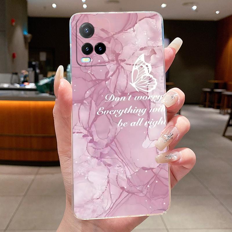 For Vivo Y33S V2109 Y33T V2146 Back Cover Vivo Y21 2021 Y21S Y21A Y21E Y21T Case Clear Luxury Butterfly Flowers Soft Phone Case