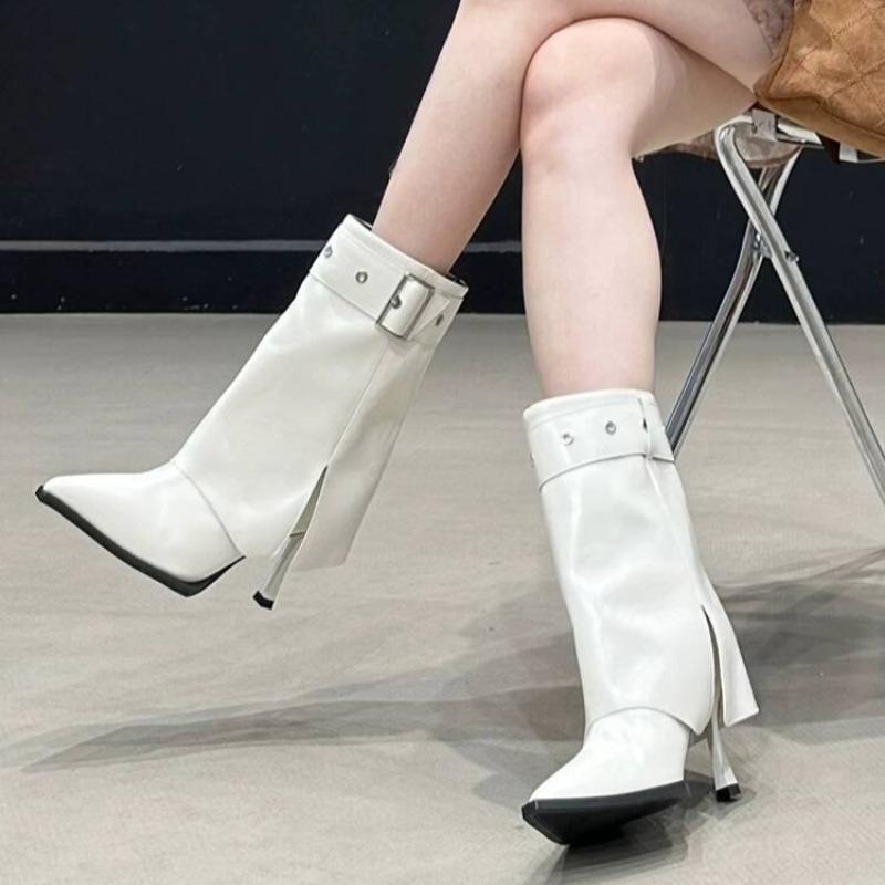 Fashion European and American Spice Girl High Heeled Booties Women's Stiletto Pointed Toe Belt Buckle Shows Skinny Trouser Boots