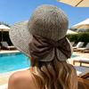 Women Beach Hat, Wide Brim Sun Protection Hat, Foldable Straw Summer Hat with Bowknot Decor, Breathable Outdoor Hat for Fishing, Travel
