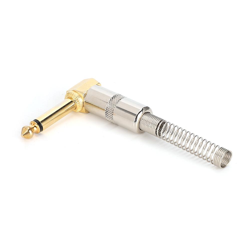 Gold Plating 90 Degree Curve Mono 6.35mm Male Electric Guitar Microphone Cable Welding DIY Plug