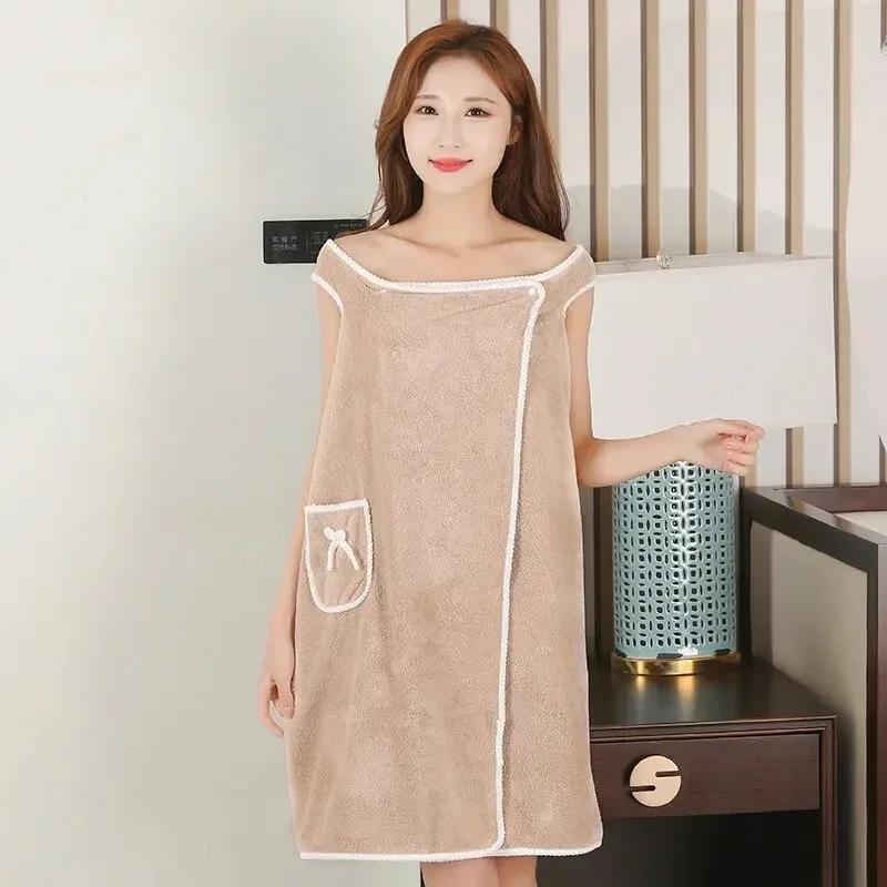 Womens Bath Towels Bathrobe Bath Towels Clearance Soft and Absorbent Towel Dress Wearable Coral Fleece Quick-Dry Shower Bathrobe