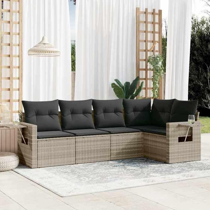 VidaXL Salon de Jardin avec Coussins 5 pcs, Canapés de Terrasse, Ensemble de Meubles de Patio, Mobilier d'Extérieur, Gris 3220131