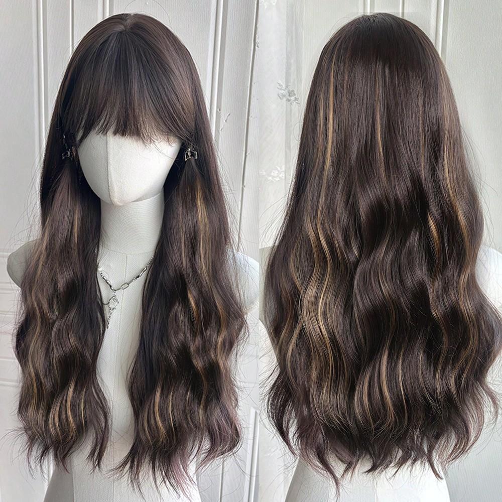 OLACARE Lange Body Wave Zwart Bruin Paars Cosplay Pruiken Hittebestendig Synthetische Pruiken Midden Scheiding Natuurlijk Lolita LM Pruiken Dames gray