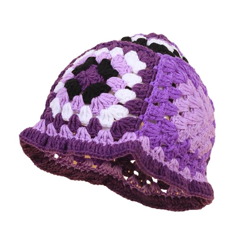 Elegant Bucket Hat Floral Granny-square Crochet Hat Holiday Decors Vacation Hat Western Cloch Style for Schoolgirls