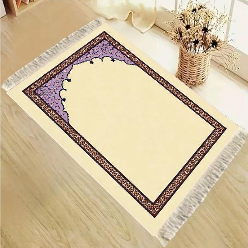 Velvet Islamic Salat Mat Simple Golden Arch Mihrab Pattern Anti Slip Portable Prayer Rug Eid Home Decor Gift