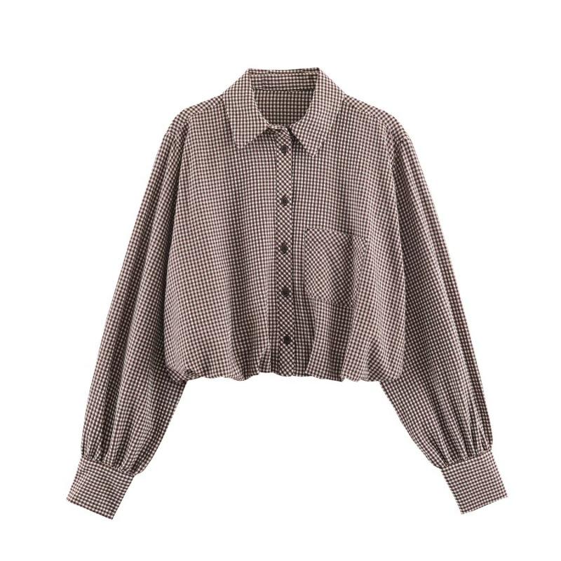 Camisa a Cuadros con Mangas Abullonadas Estilo Universitario para Mujer Otoño 2025