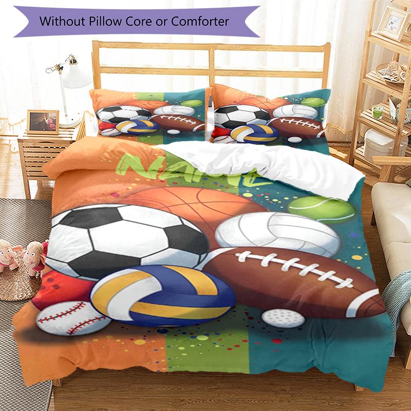 3pcs Custom Name Ball Sports Bedding Set Duvet Cover Closure Includes 1 Duvet Cover & 2 Pillowcases, Soft and Comfortable for All Seasons.