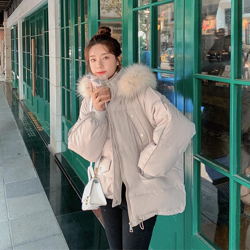 Down cotton clothes women's winter loose students short big fur collar bread clothes cotton clothes trendy casual versatile