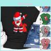 Damen Nikolaus Dabbing Print T-Shirt Weiches Bequemes Weihnachtliches Kurzarm-T-Shirt