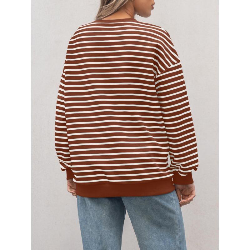 Women's Autumn/winter Striped Long-sleeved Crewneck Oversized Sweatshirt