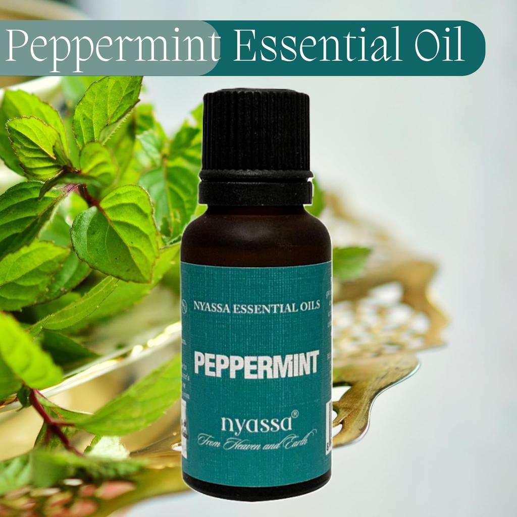 Nyassa Peppermint Essential Oil 20ml with a strong minty scent. Nourishes dull and oily skin Aromatherapy oil known to uplift mood. Pure and Natu