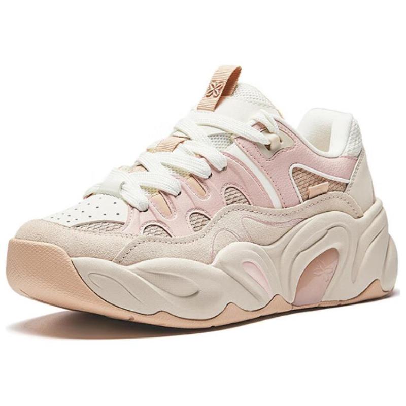 Anta Floral Shoes Slip Resistant Abrasion Resistant Low top Chunky Sneakers Women's White Beige Pink Sneakers 122528888R-2