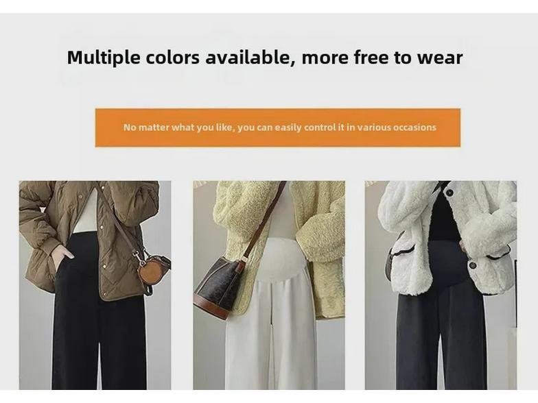 High-Waist Maternity Wide-Leg Trousers - Warm Velvet, Autumn/Winter Style