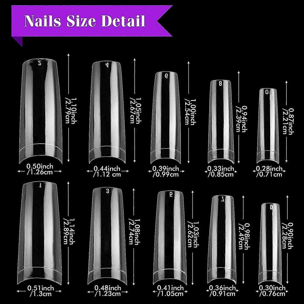 Clear Nail Tips Acrylic Nails - Coffin Nail Tips Professional Nail Tips Acrylic Nails Half Cover Clear Fake Nail Tips Long Coffin Shaped False Nail Ti