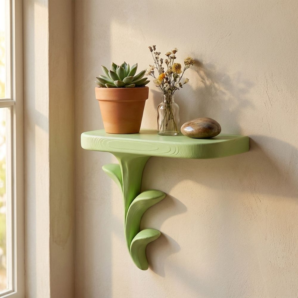 Plastic Wall-Mounted Storage Rack 3D Printed Green Plant Display Stand  Figurine Display