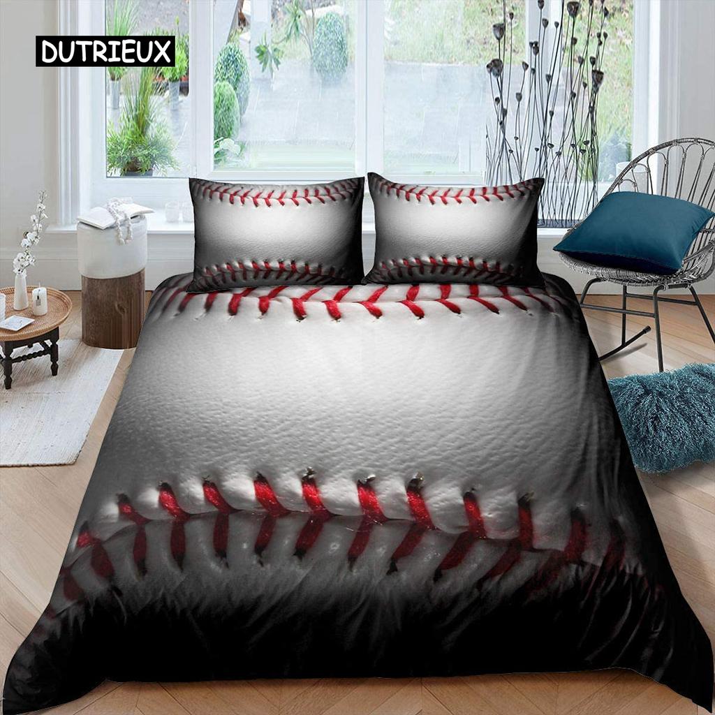 3D Sports Baseball Duvet Cover Sports Games Theme Ball Bedding Set Golden Flame Polyester Comforter Cover Full Size Kids Boys