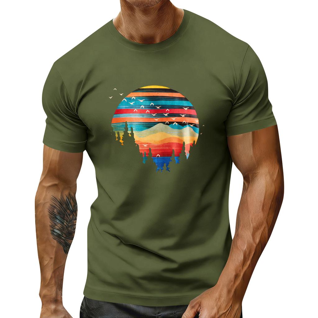 Pánské sváteční tričko s kulatým výstřihem a krátkým rukávem, ležérní sportovní top