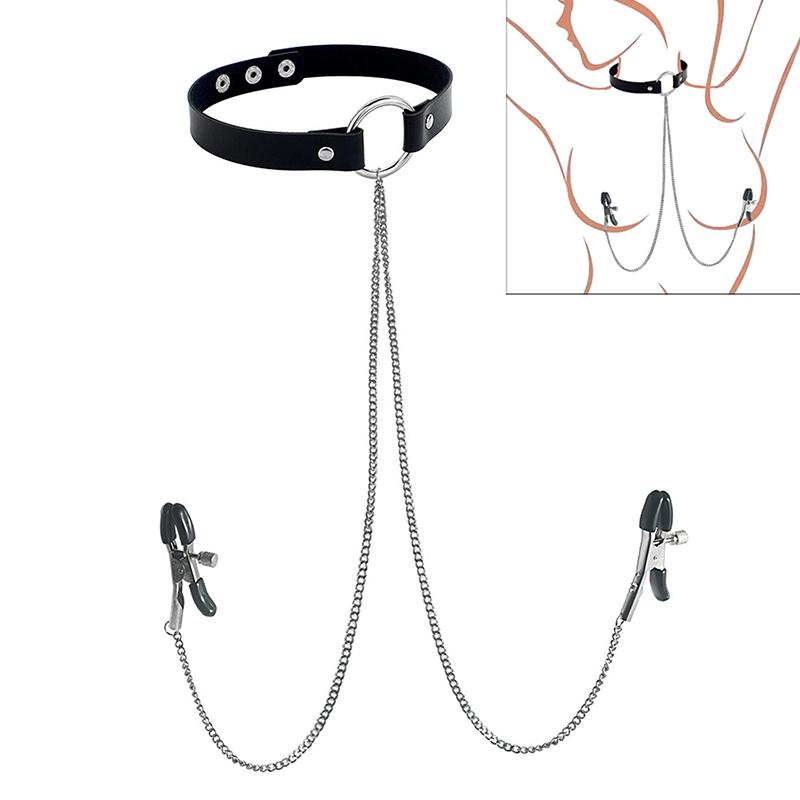 1Pc Nipple Ring With Choker Necklace Punk Style Long Chain Nipple Barbell Piercing Jewelry